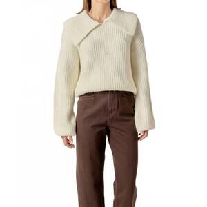 NEW ENGLISH FACTORY collared rib chunky sweater in ivory